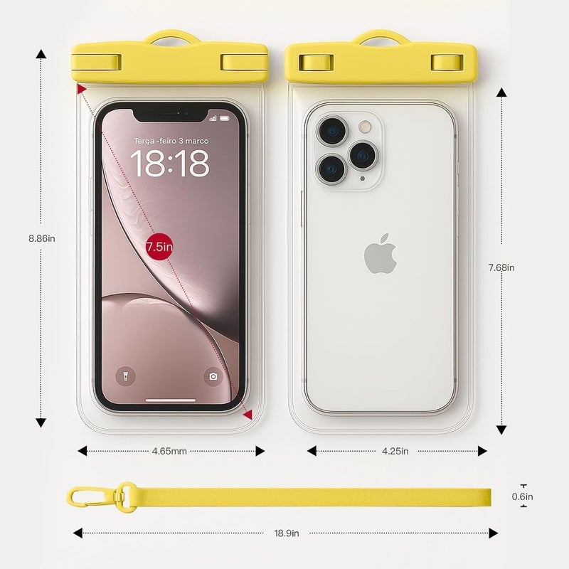 Criyar 1/2 Pack Waterproof Phone Pouch Compatible with iPhone 17 16 15 Pro Max & Galaxy S24+/S23 7in Waterproof Phone Case with Lanyard, IPX8 Beach Travel Must Haves, Beach Essentials, Yellow, 1 Pack - Image 1
